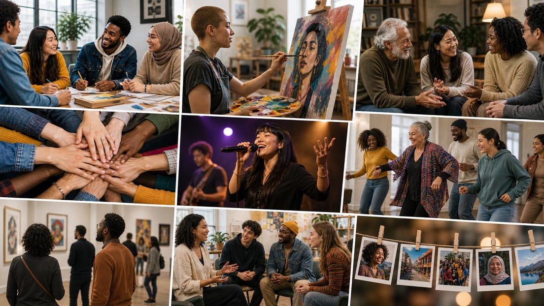 Community members creating and sharing art together