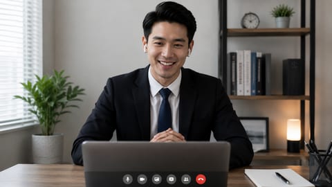 A candidate practicing for an interview on a video call