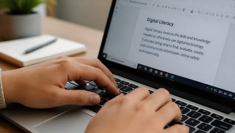 Hands typing on a laptop keyboard