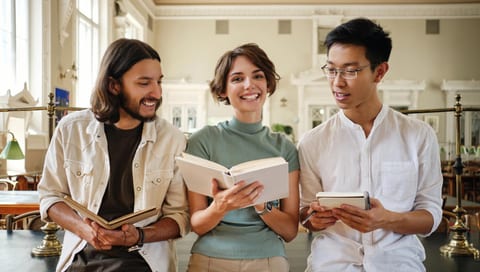 Adult learners practicing language skills in a class