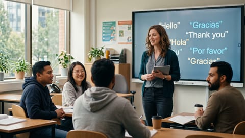 An instructor teaching a small group in a community classroom