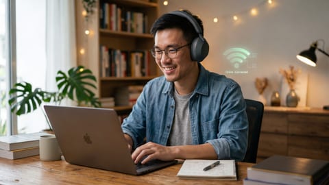 A learner working on a laptop