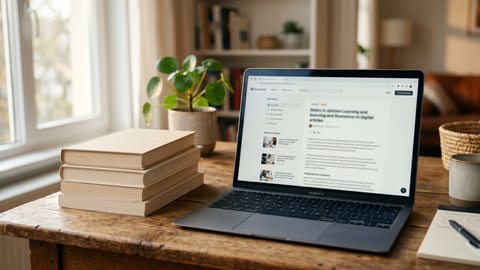 Educational materials and a laptop on a desk