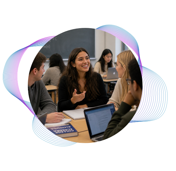 ESL students learning English together in a welcoming classroom